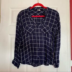 Francescas plaid long sleeve blue shirt